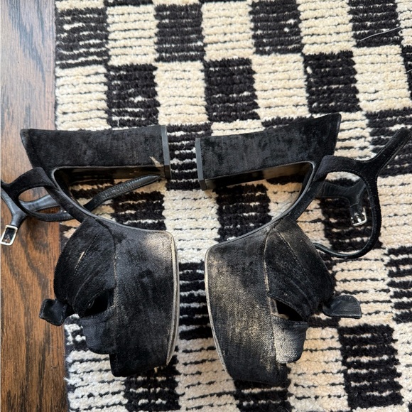 YSL Black Velvet Platform Heels 37 - Picture 3 of 12